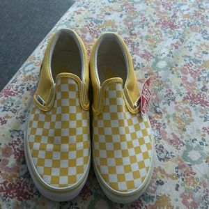 Yellow and white checkered Vans. Never worn.